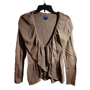 Izod Taupe Women's Cardigan Ruffle Sweater S